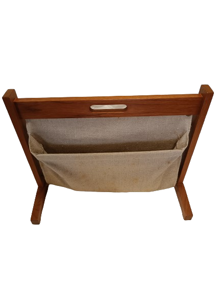 Porte revues scandinave en teck et toile de jute