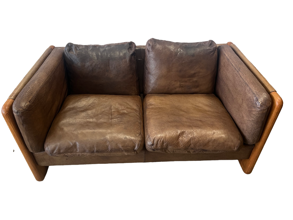 Banquette scandinave en teck massif et cuir 1970