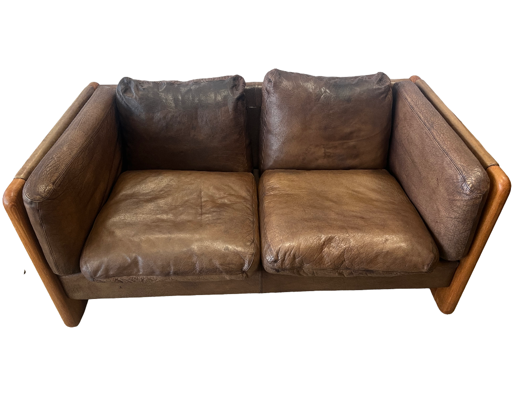 Banquette scandinave en teck massif et cuir 1970