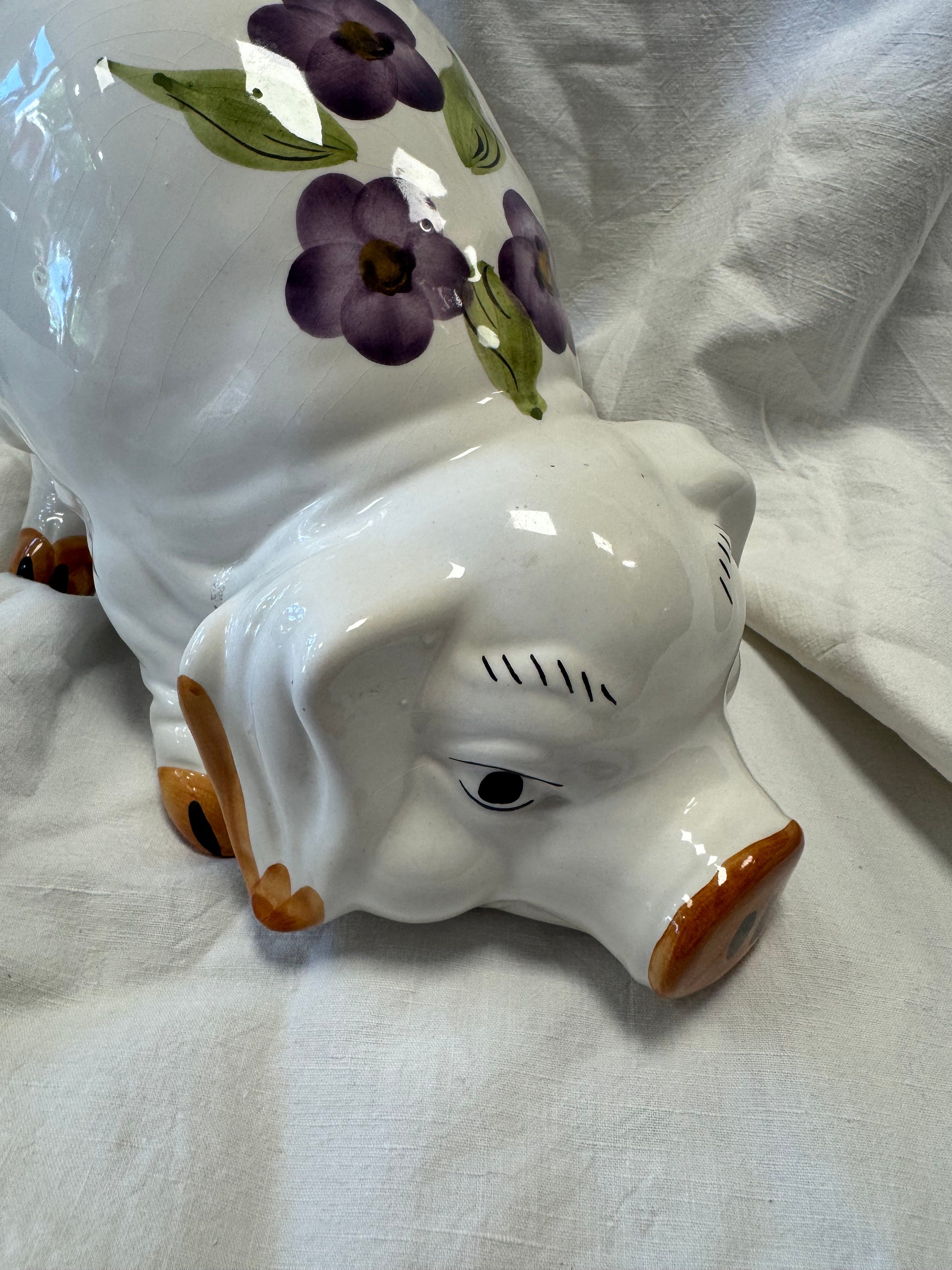 Tirelire cochon à fleurs