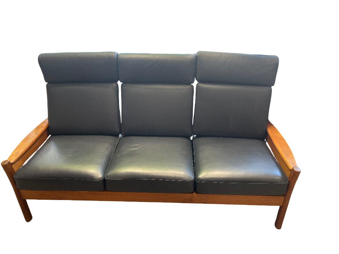 Banquette scandinave en teck massif et Skaï 1970