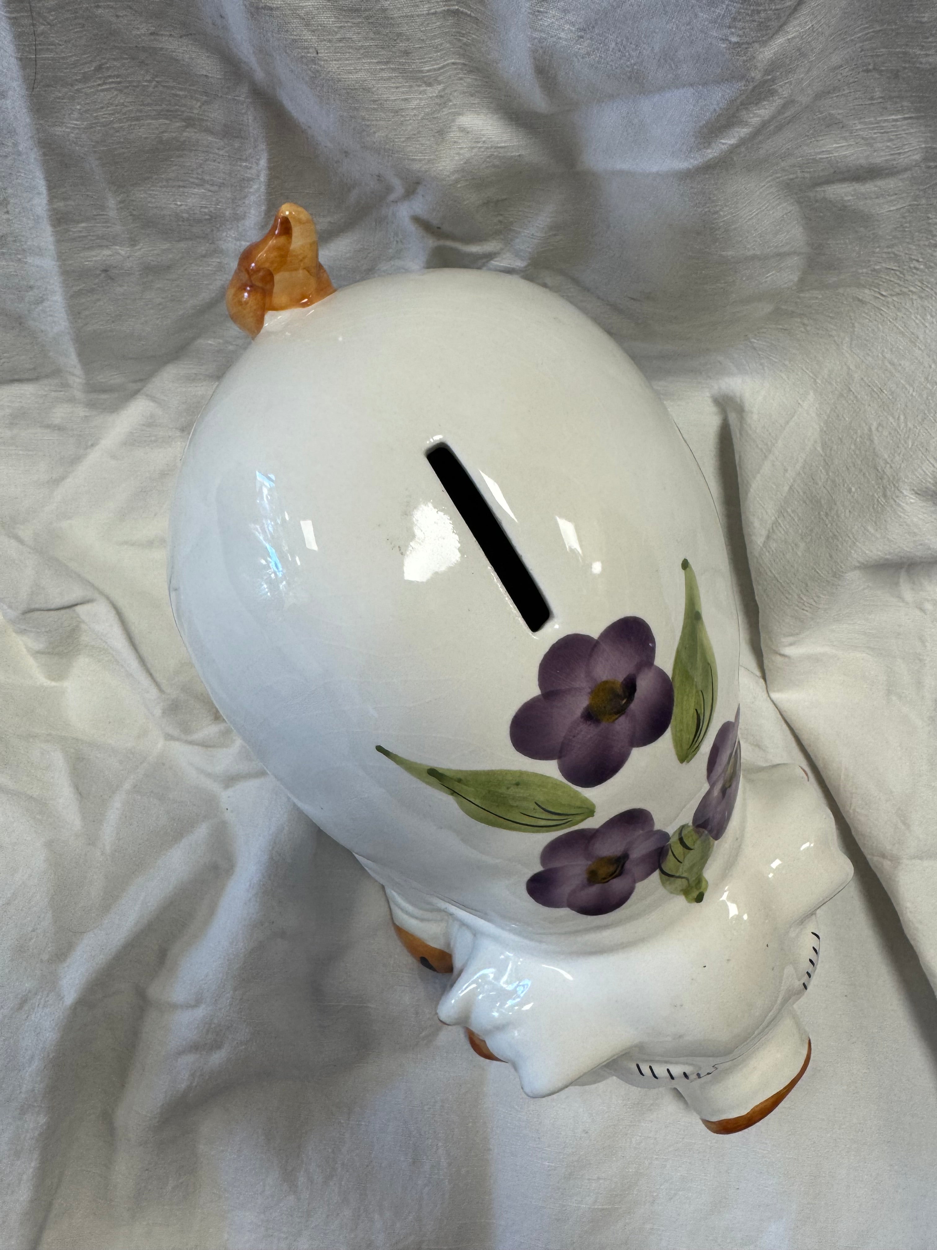 Tirelire cochon à fleurs