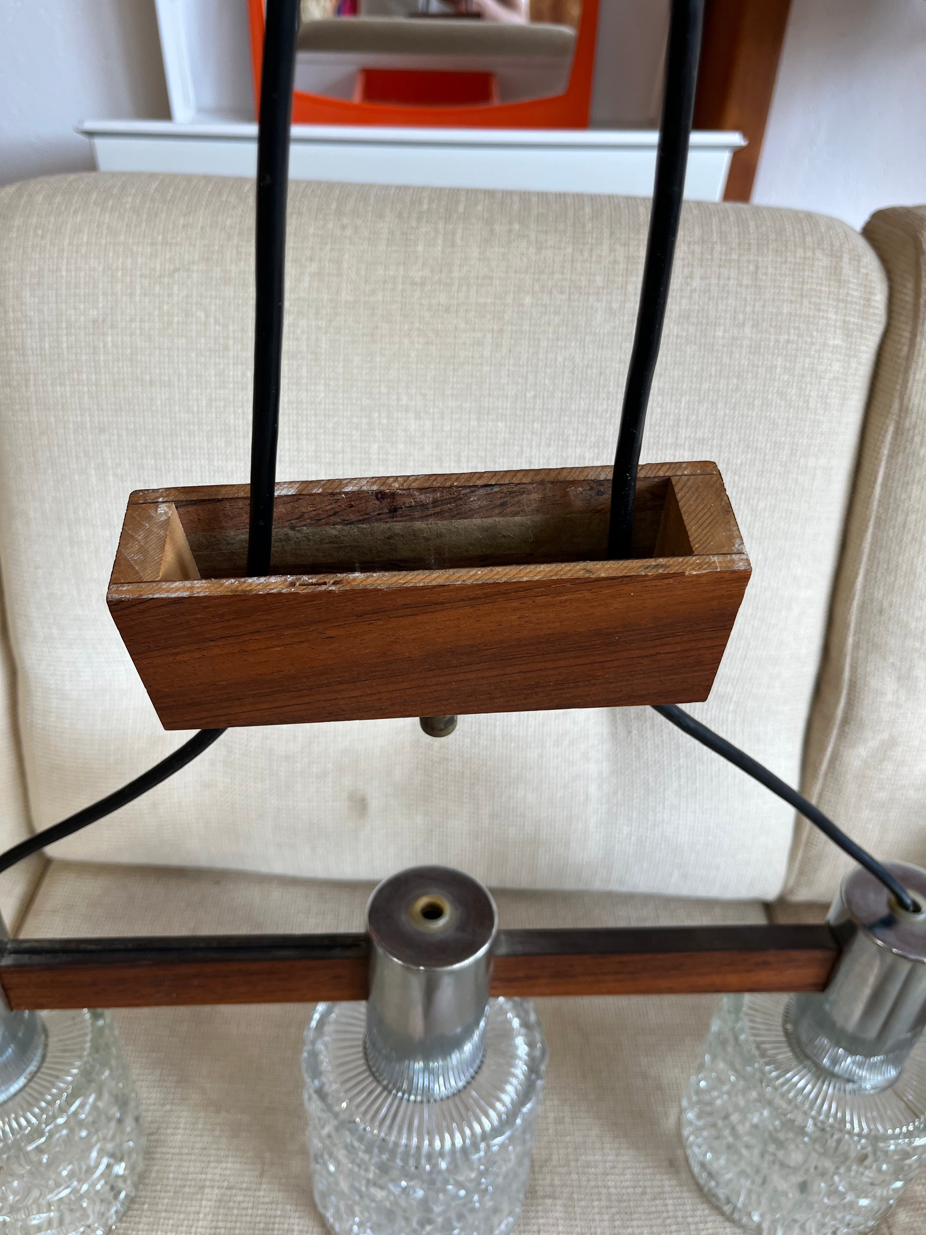 Suspension scandinave palissandre et chrome 1970