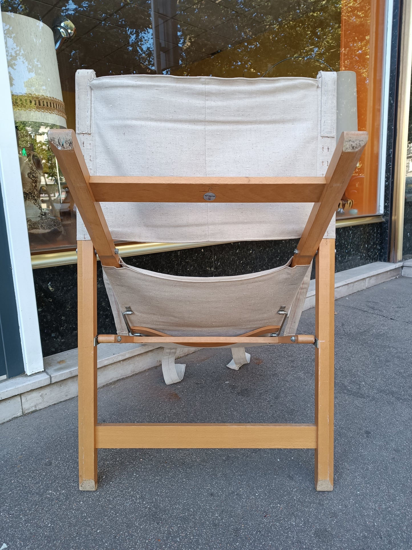 Transat scandinave en hêtre et toile de jute.