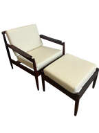 Fauteuil scandinave en teck massif avec ottoman 1960