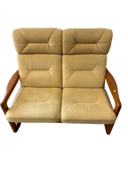 Banquette deux places scandinave en teck massif et daim 1970