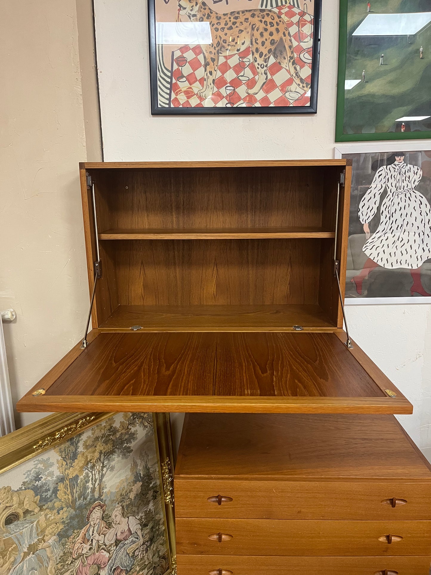 Secrétaire mural scandinave en teck 1970