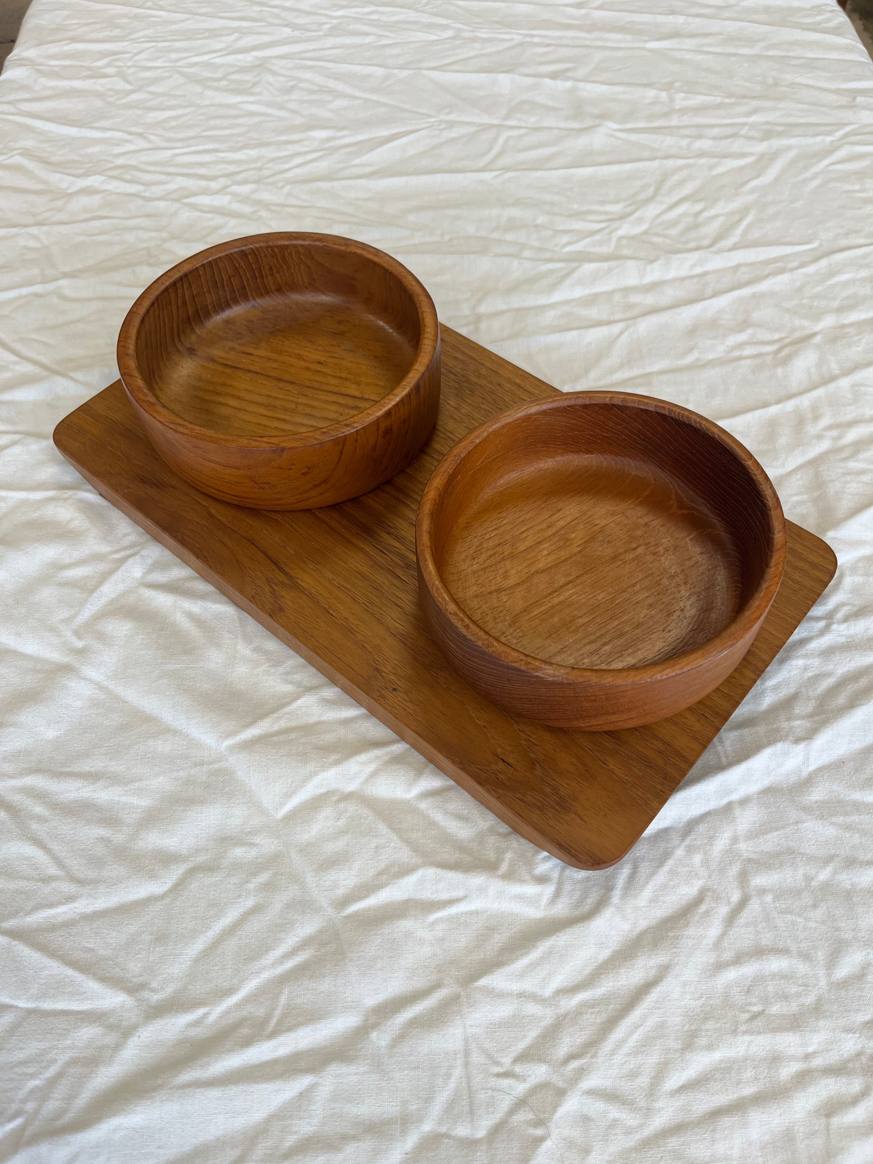 Plateau en teck en bols de rangements 1970