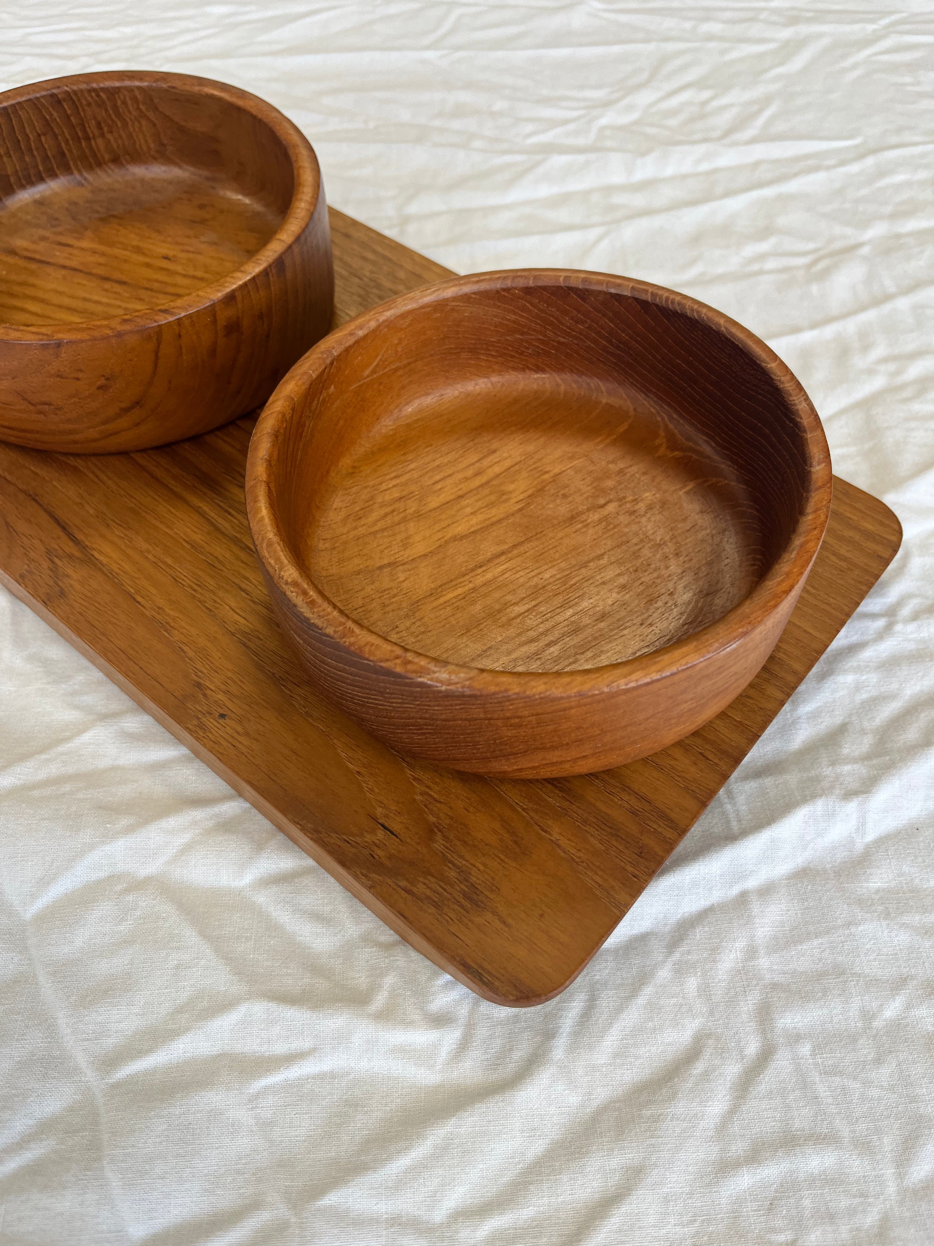 Plateau en teck en bols de rangements 1970