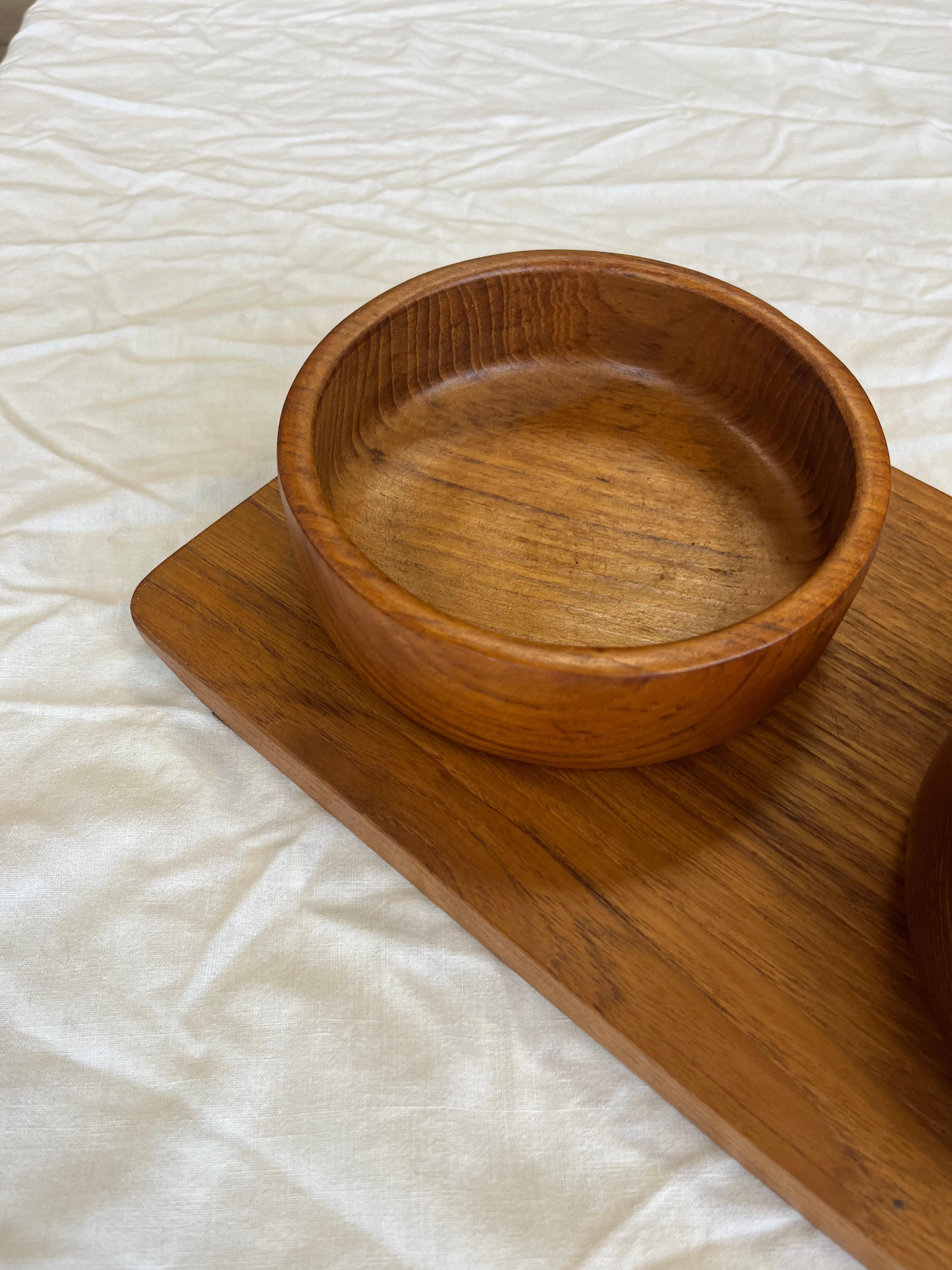 Plateau en teck en bols de rangements 1970