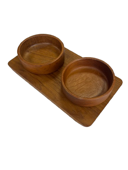 Plateau en teck en bols de rangements 1970