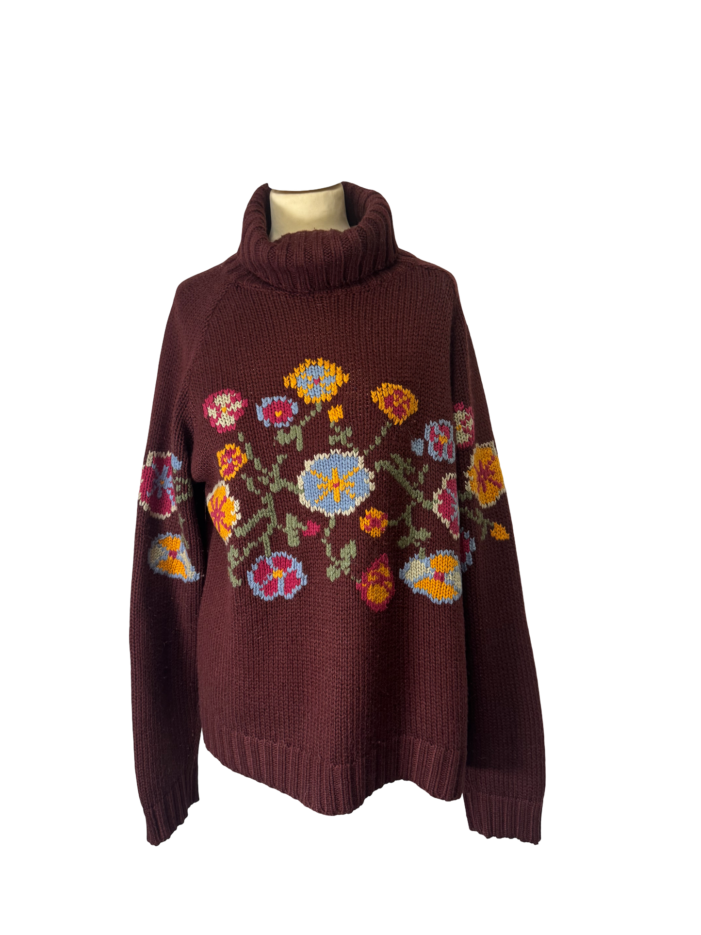 Pull col roulé à fleurs