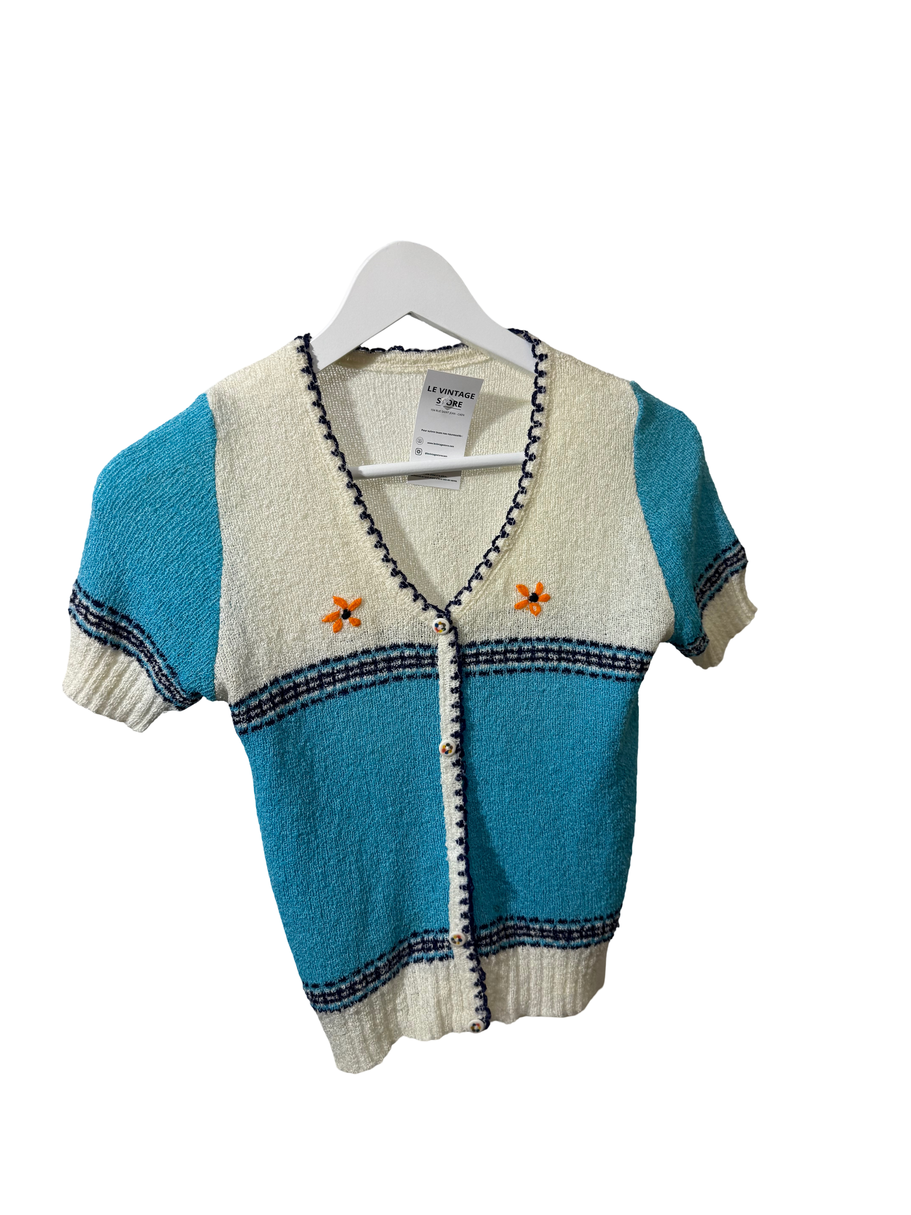 Cardigan bleu 70s