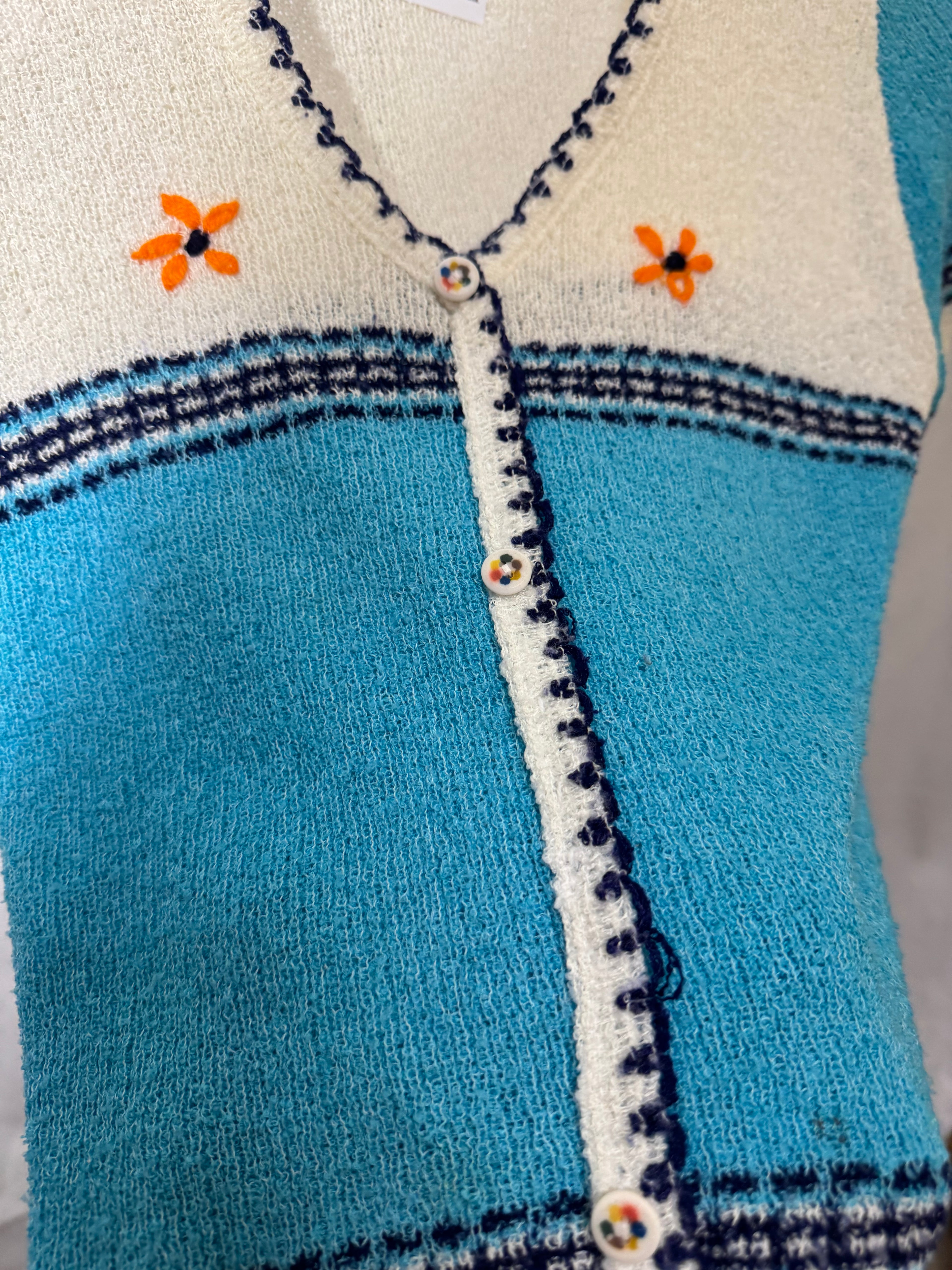 Cardigan bleu 70s