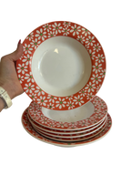 Assiettes et plat à fleurs rouge