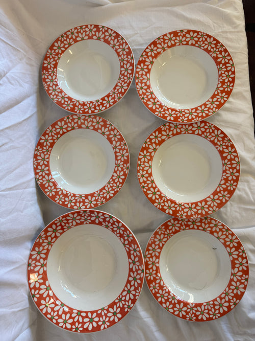 Assiettes et plat à fleurs rouge