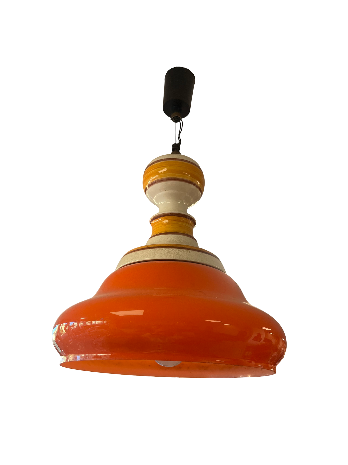 Lustre en opaline et céramique 70s