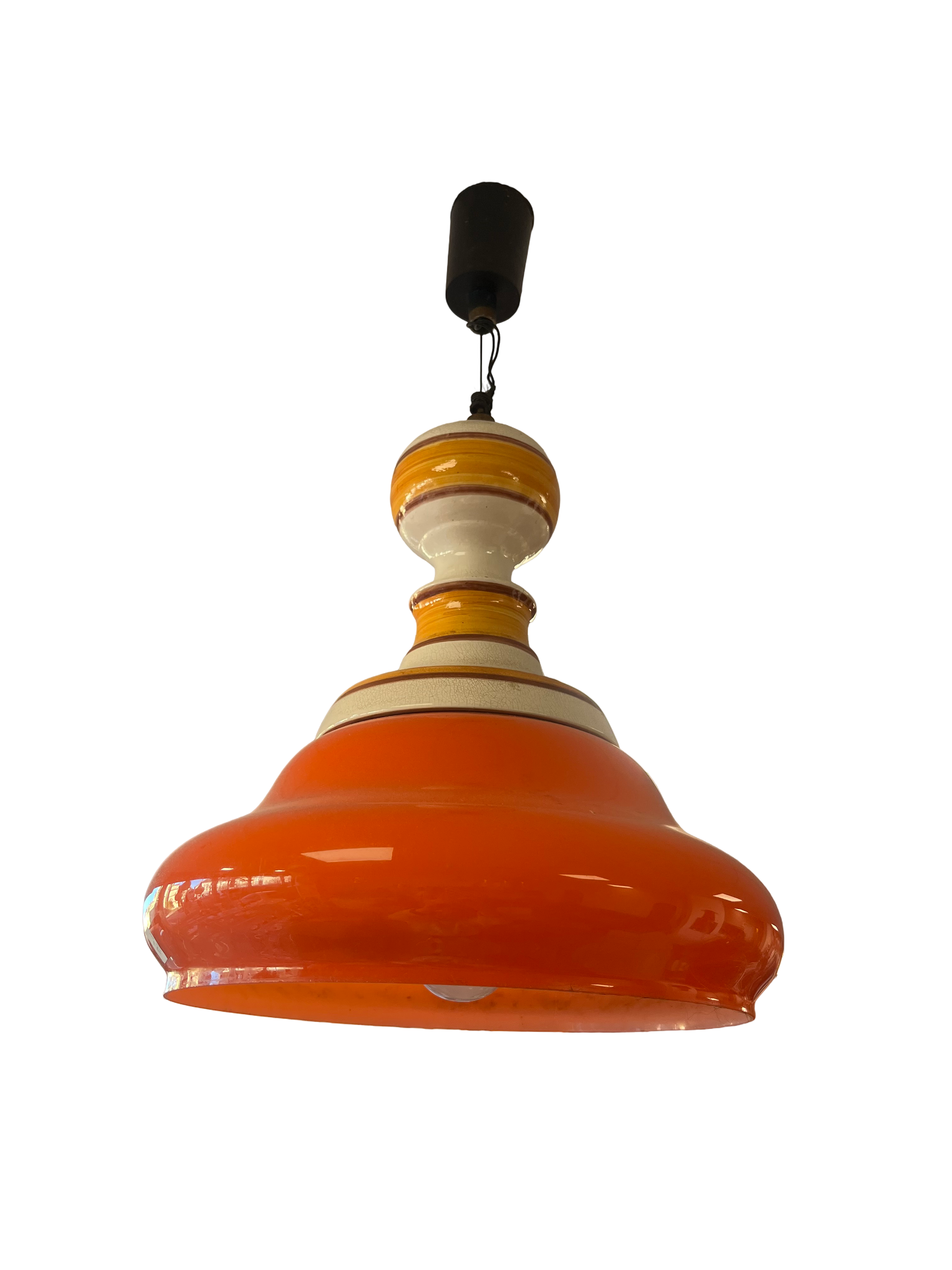 Lustre en opaline et céramique 70s