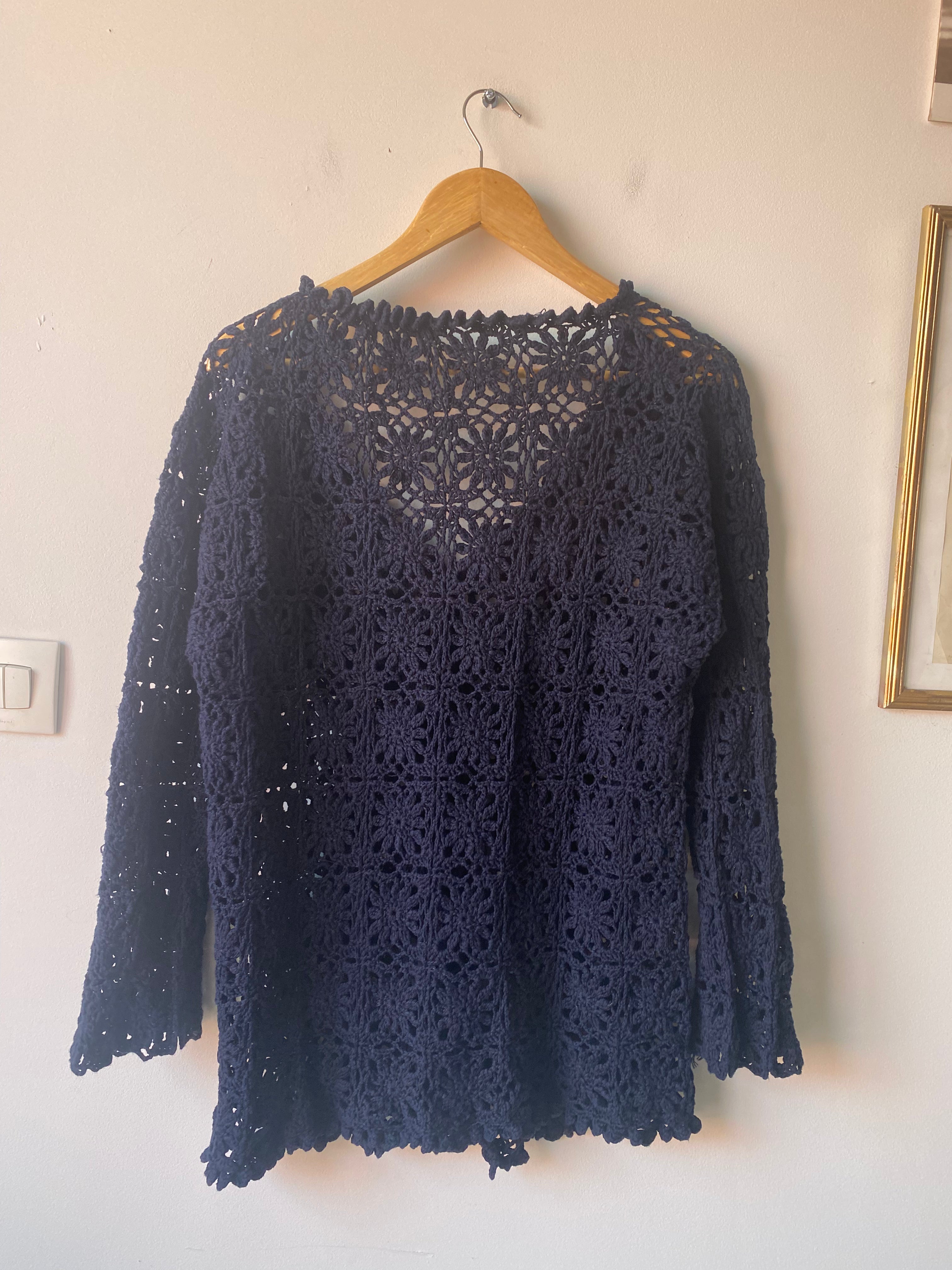 Cardigan en crochet 70s